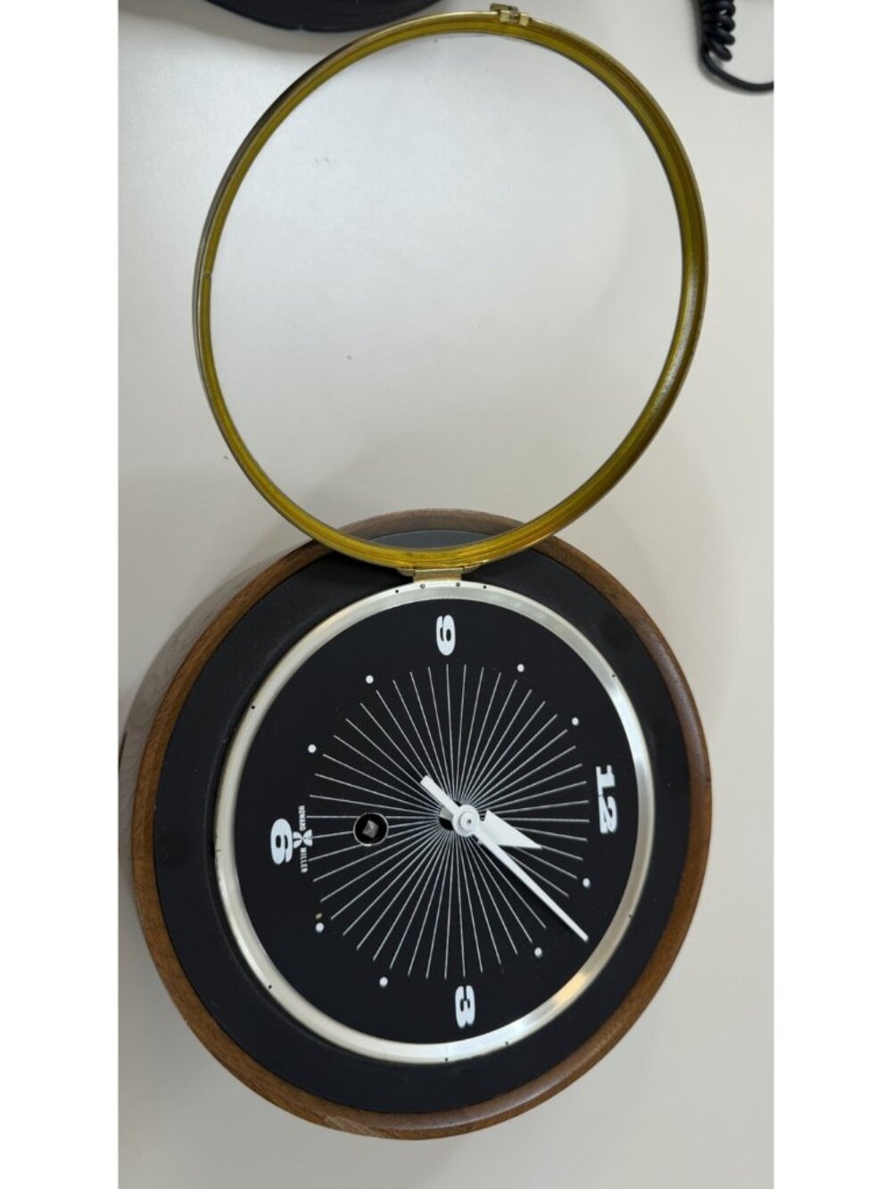 Brag Howard Miller Pendulum Wall Clock MCM Wood Glass 7.5"Parts/ Non-working